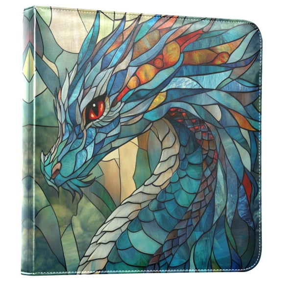 Photo Album 11.8x11.2 Inch Leather Cover Photo Book Scrapbooking Albums for Weddings Birthdays Anniversaries Stained Glass Dragon