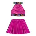 thumbnail image 2 of iiniim Kids Girls Sequins Letters Printed Crop Tank Top with Pleated Skirt Ballet Jazz Hip Hop Dance Costume Size 2-12 Hot Pink 11-12, 2 of 7