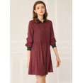 thumbnail image 3 of Vestido A Cuadros Vintage Casual Holgado Con Cuello En Contraste De Media Tapeta Para Mujer Vino S, 3 of 6