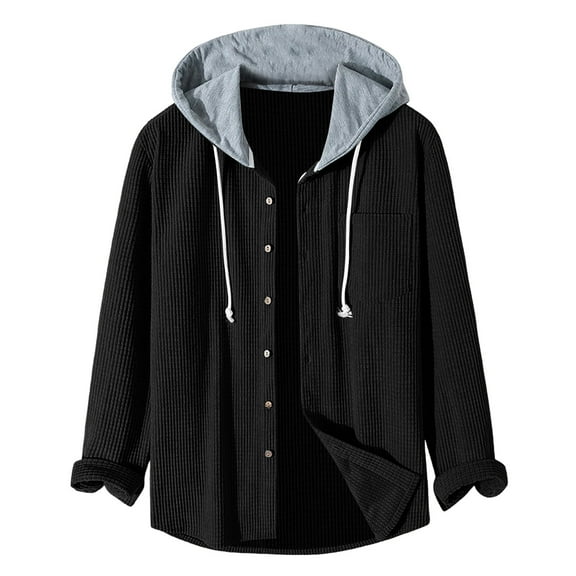 Mens Hoodies Sweatshirt Pullover Thickened Solid Colour Textured Fashion Mens Autumn And Winter Clothes,Black,L