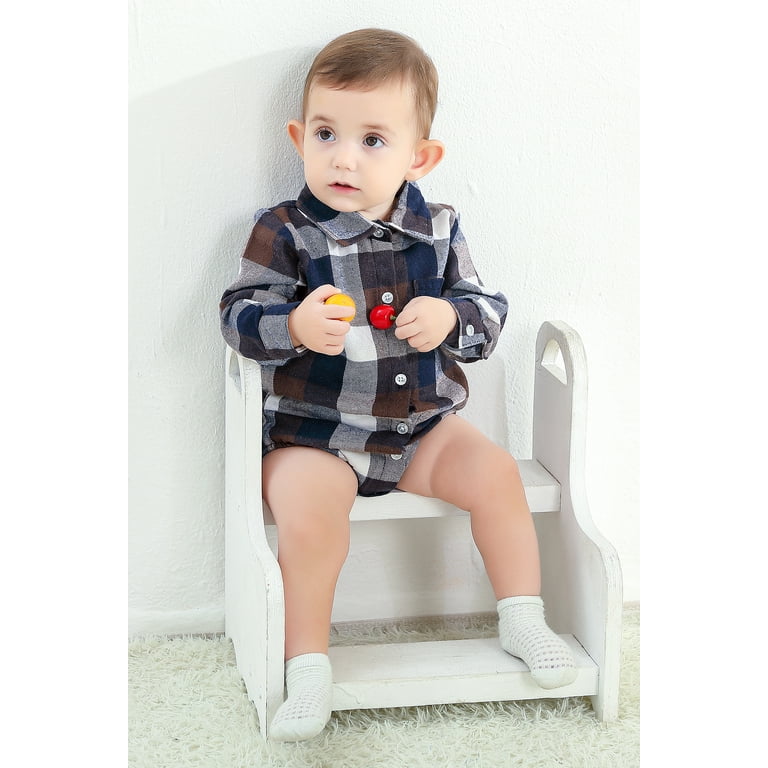 Younger Tree Plaid Flannel Romper, Button-Down photo 3