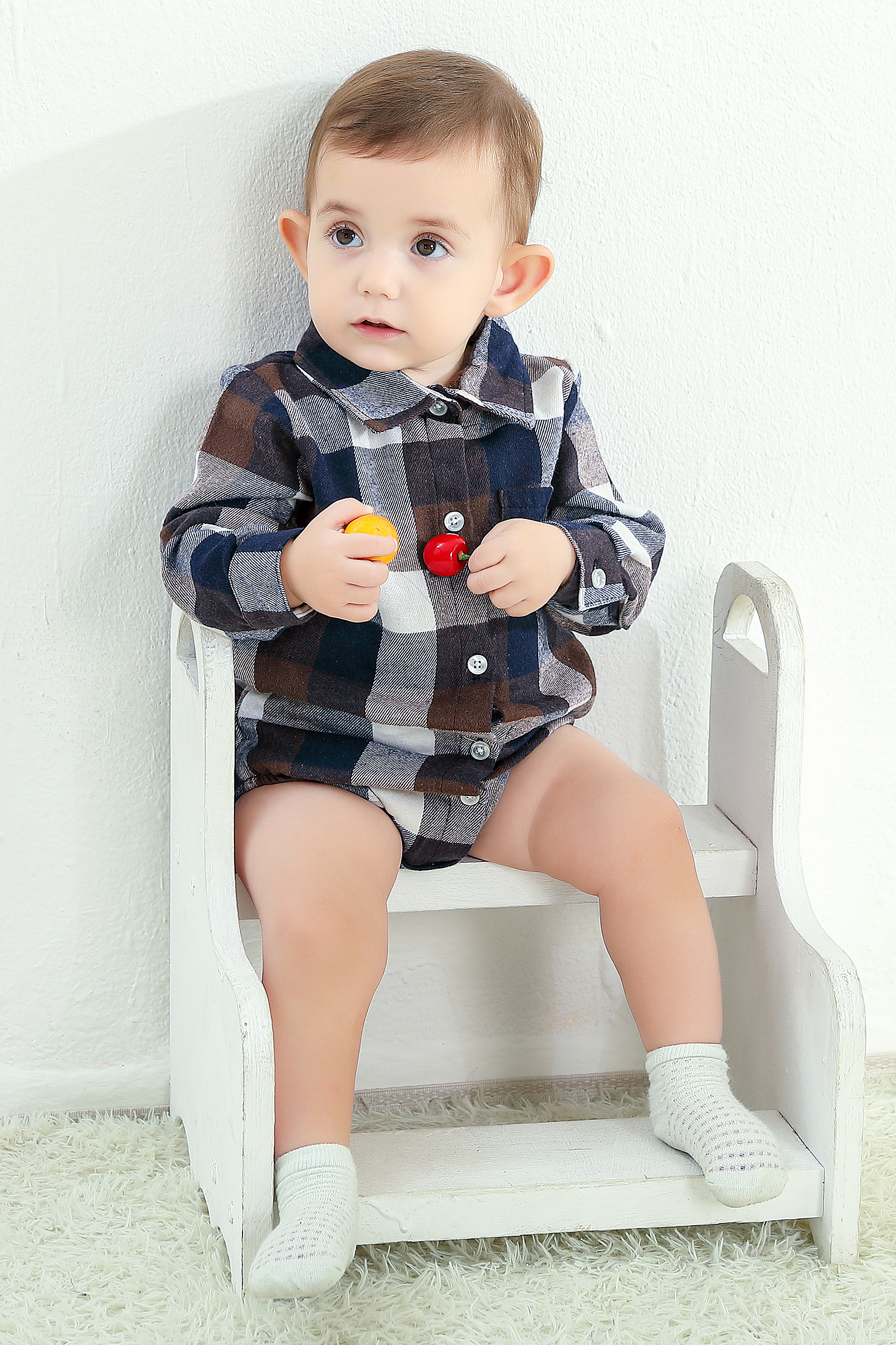 Younger Tree Newborn Plaid Flannel Romper, Long Sleeve photo 3