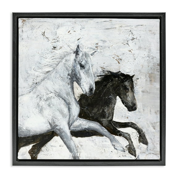 Stupell Industries Wild Horses Racing Abstraction Animals & Insects Painting Black Floater Framed Canvas Art Print Wall Art, 18 x 18