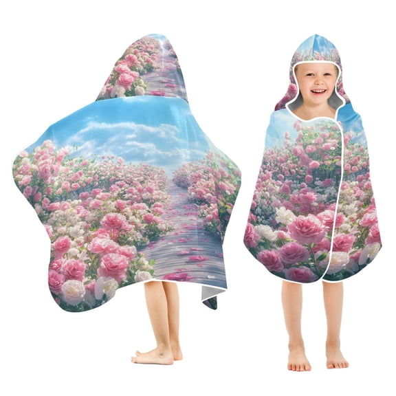 BZSMCE Towels Kids Hooded Beach Towel Pathway Lined with Pink_roses Pool Bath Towel Soft