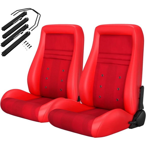 2PC Universal Bucket Racing Seats Stitch PVC Leather Reclinable Carbon Look Leather With Adjustor Slider(Not Including Seat Bracket )