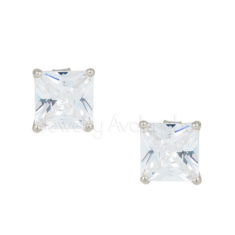 Princess & Round Cut CZ Stud Earrings – 925 Sterling Silver, Hypoallergenic, 5A+ Cubic Zirconia, 4-8mm