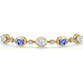 thumbnail image 3 of Gem Stone King 18K Yellow Gold Plated Silver Moissanite and Blue Tanzanite Bracelet for Women | 4.20 Cttw | Gemstone Birthstone | Oval 7X5MM | Fully Adjustable 9 inch, 3 of 6