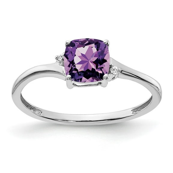Auriga Fine Jewelry 925 Sterling Silver Rh-plated Amethyst and Diamond Ring for Women Size 6