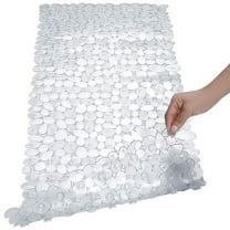 Semfri Pebble Bath Tub Shower Mat 35 x 16 inch Non Slip Bathtub Mat for Bathroom Showers with Drain Holes and Suction Cups Clear