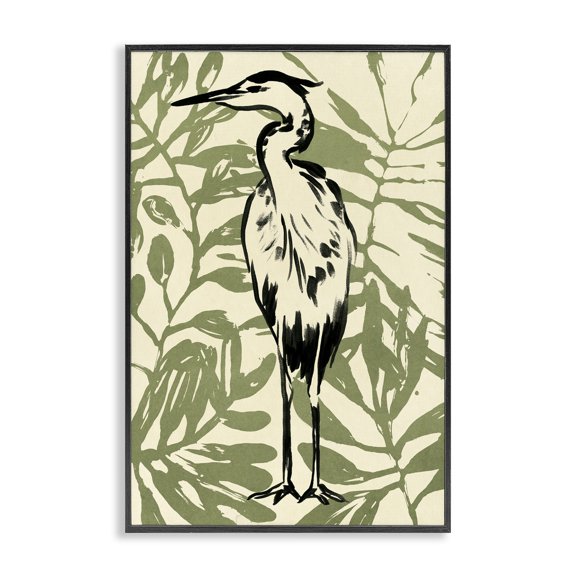 Stupell Industries Wild Heron & Leaves Animals & Insects Painting Black Framed Art Print Wall Art, 12 x 18