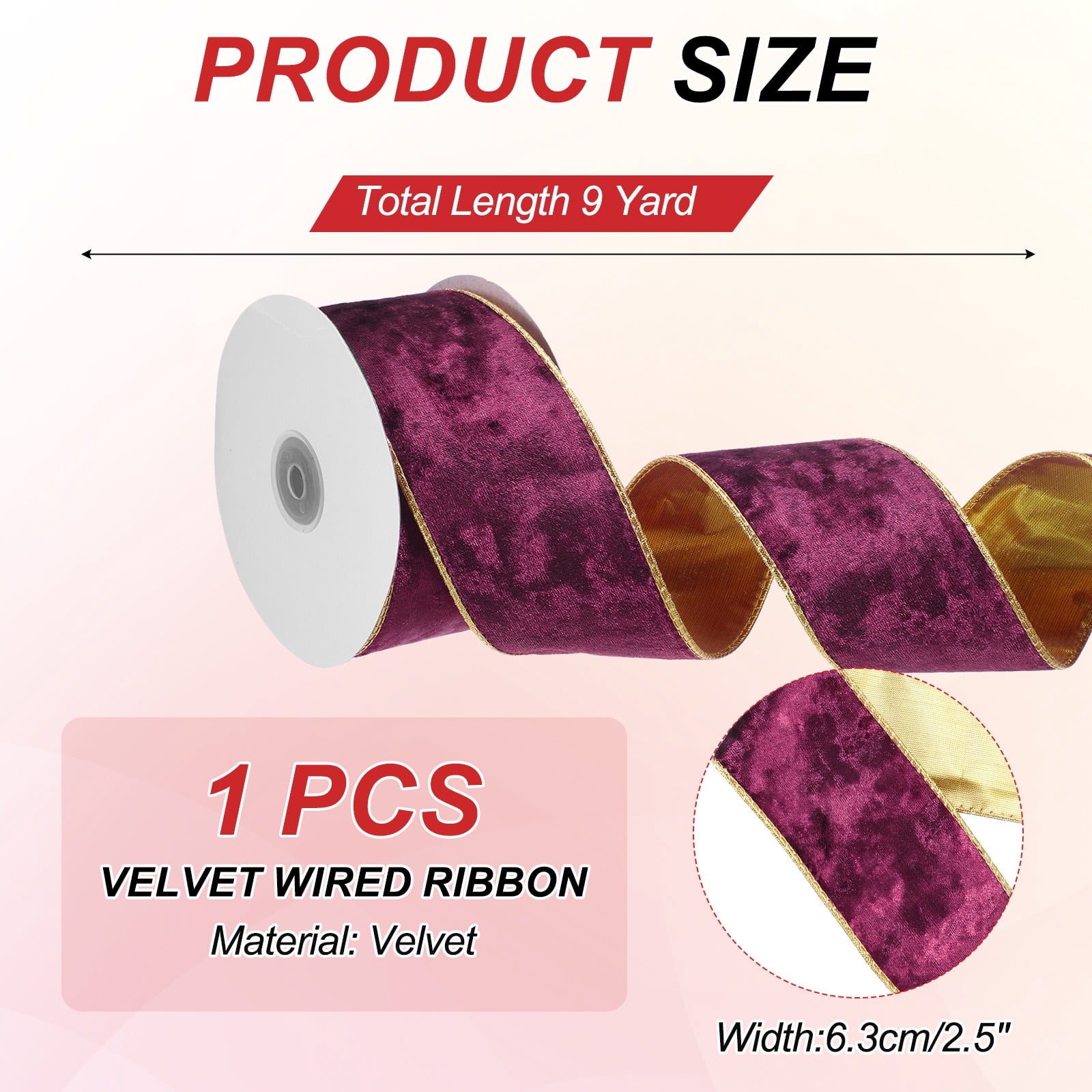 Uxcell 2.5" x 10 Yards Velvet Wired Gold Crushed Ribbon for Bow Decor Brown