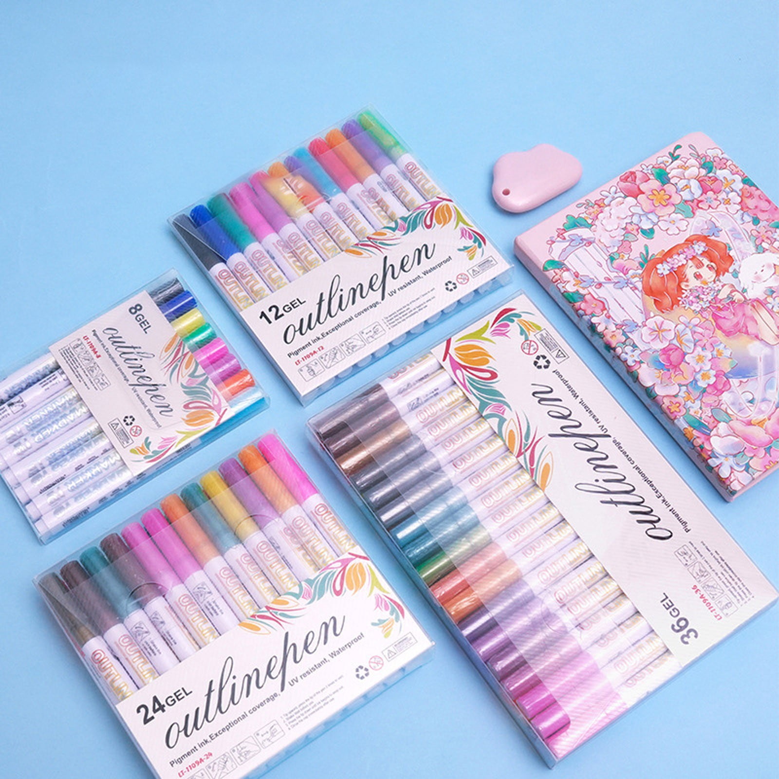 2Pack Marker Pen For Highlight, 2026 New Dual-Line Highlighter Outline Marker Set, Metallic Paint Markers For Black Paper Pens Glitter Markers Scrapbook Supplies (8 Color)