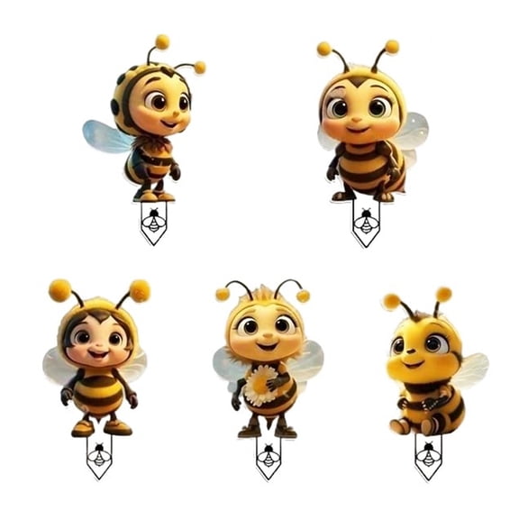 OIUR 5Pcs/Set Garden Insect Stakes 2D Acrylic Decorative Bee Sign with Stake Planter Insert Ladybug Sign for Potted Plants Patio Yard Balcony