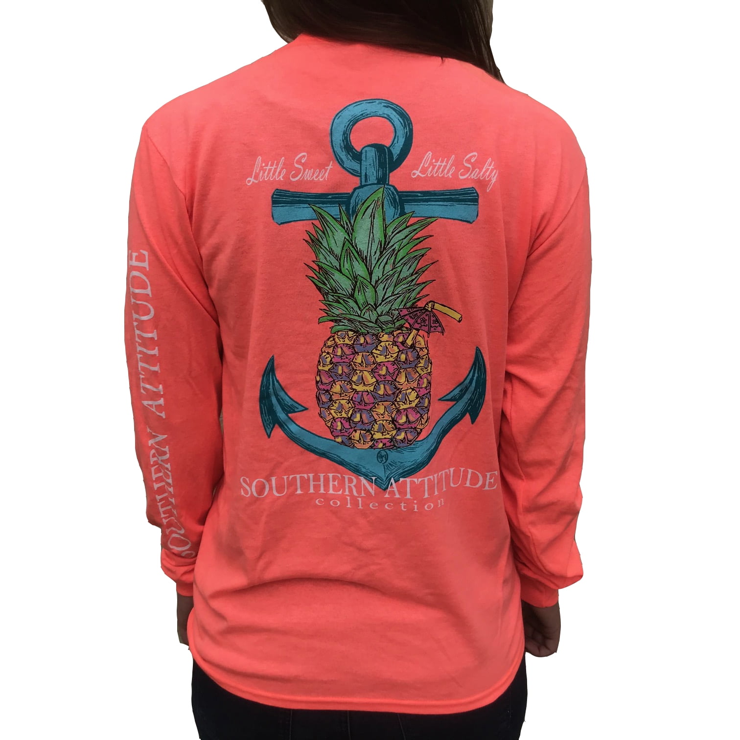 Southern Attitude Southern Attitude Pineapple Anchor Coral Women S Long Sleeve T Shirt Walmart Com Walmart Com