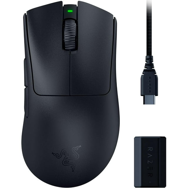 Razer DeathAdder V3 Pro Wireless Gaming Mouse + Hyperpolling Wireless Dongle – Brand New | 63g Ultra Lightweight | Focus Pro 30K Optical Sensor | Optical Switches Gen-3-5 Programmable Buttons - Black