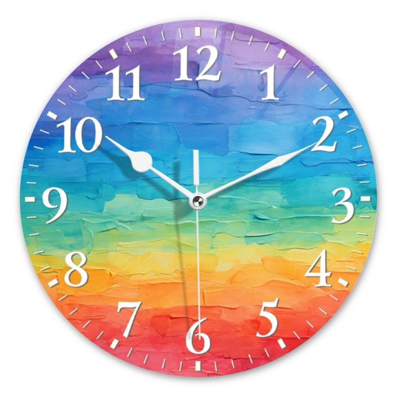 Non-Ticking Silent Wall Clocks Battery Operated Personalized Decor Clock for Living Room,Bedroom-Abstract Rainbow Textured Oil Painting(16inch)