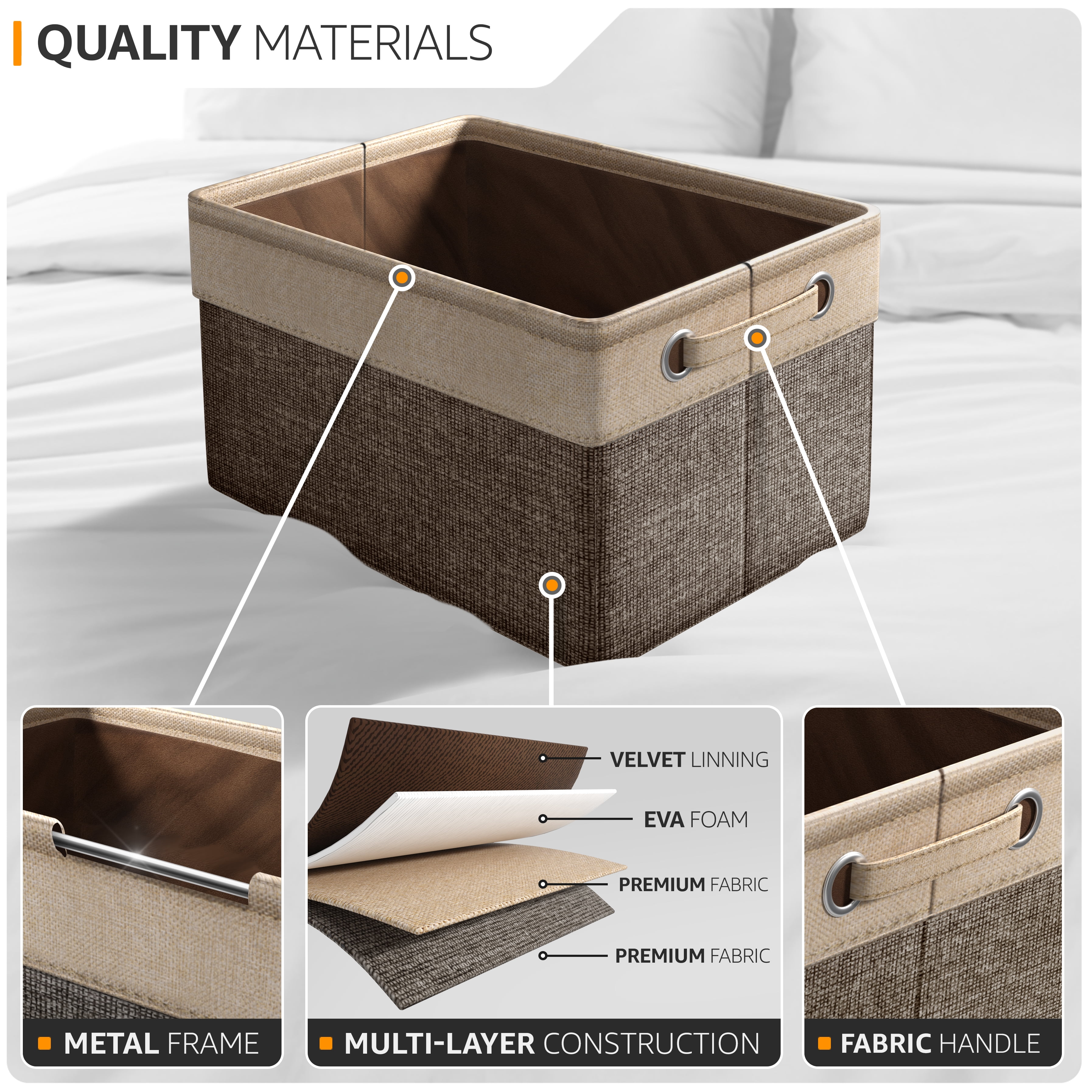 Sorbus 3-Pack 15" Collapsible Two-Tone Storage Bins with Handles - Brown