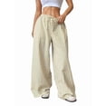 thumbnail image 2 of Women Drawstring Striped Pants Loose Wide Leg Trousers Casual Low Waist Pants Comfy Lounge Pants with Pockets Yellow L, 2 of 9