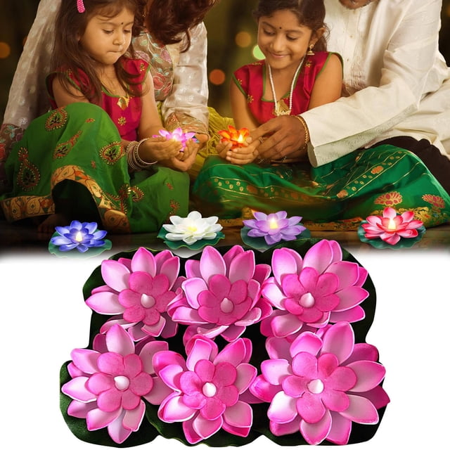 Home Decoration 6 Pcs Decoration Floating With Lights Plastic Flower Plastic Flower Artificial Traditional Indian Decor For Puja Home Party Decoration