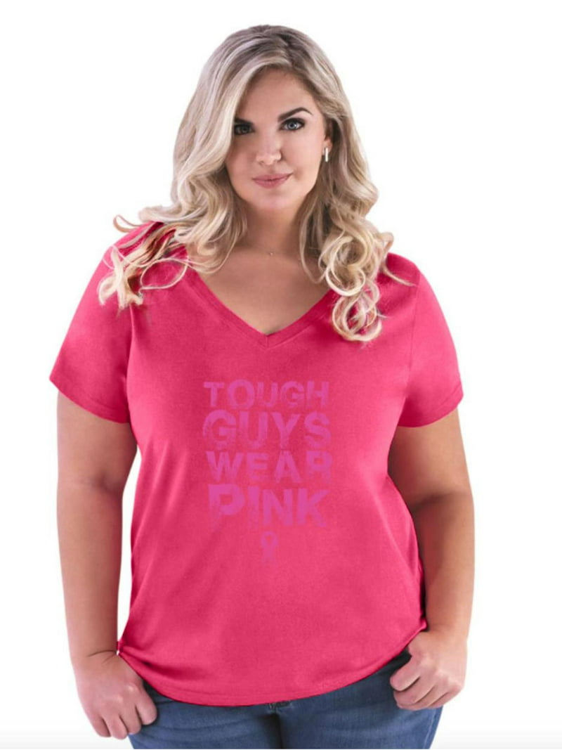 Skjult Tage en risiko Opfattelse IWPF - Women's Plus Size V-neck T-Shirt, up to Size 28 - Tough Guys Wear  Pink Cancer - Walmart.com