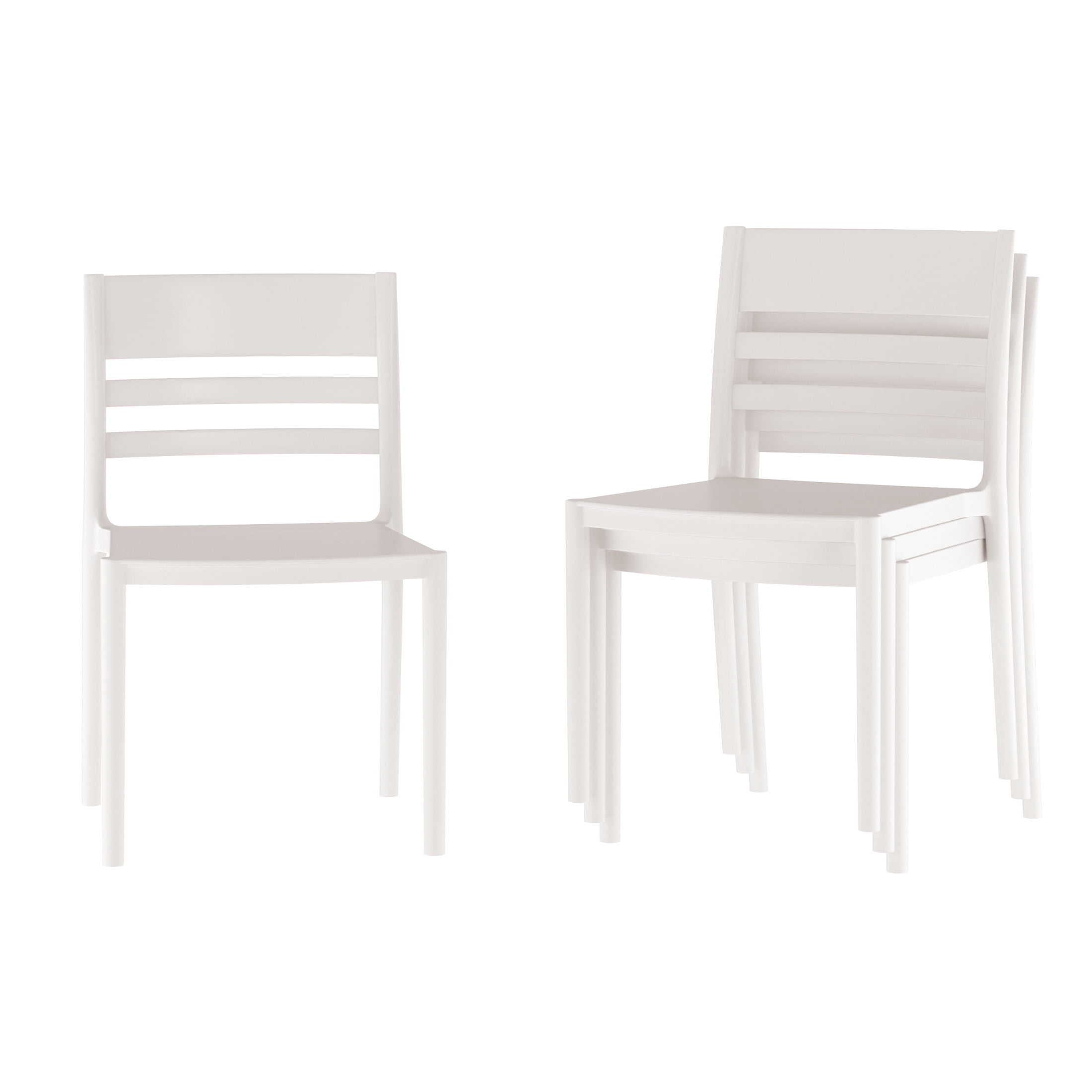 Flash Furniture Set of 4 Indoor-Outdoor Stacking Patio Chairs with Slatted Backrest, Commercial All-Weather Resin Chairs in White