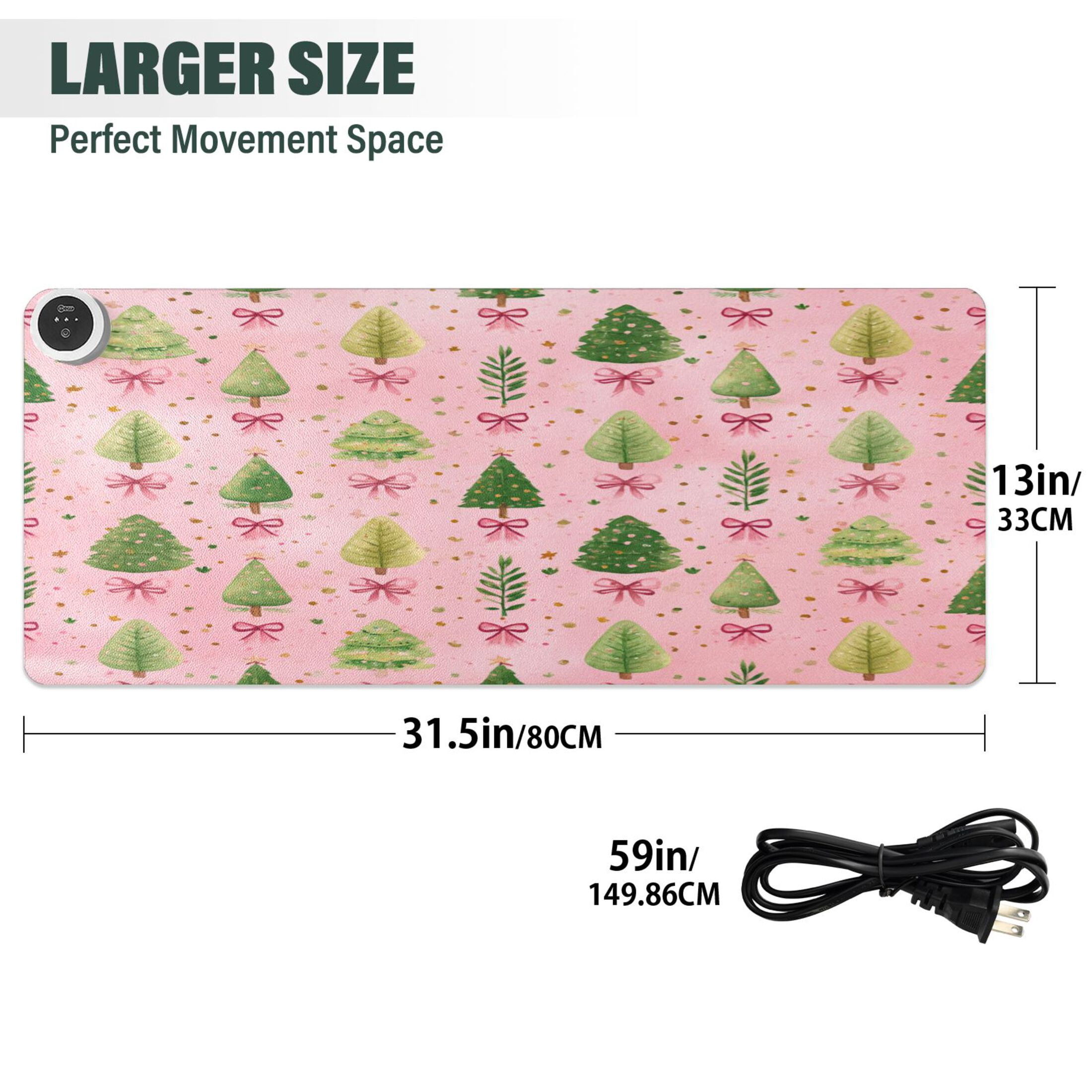 Large Heated Desk Mat Mouse Pad 31.5"x13"PU Leather Graphene Heating Desk Warmer with 3 Temperature Settings 110V US Plug Non-Slip Warm Pad for Home, Office, and Gaming Cute Christmas Tree Pattern