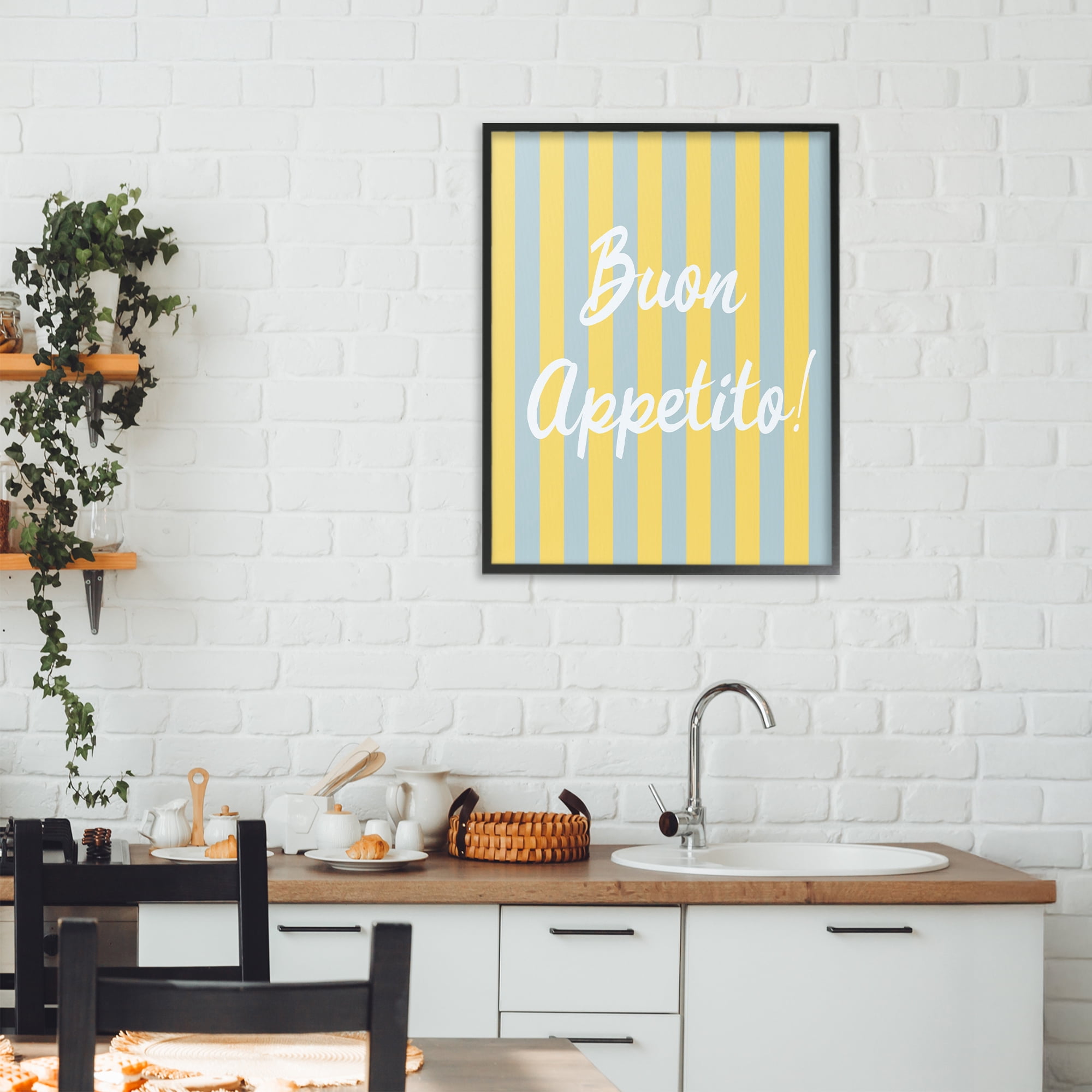Stupell Industries Buon Appetito Blue Yellow Stripes Black Framed Giclee Art, design by SD Graphics Studio