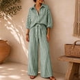 thumbnail image 4 of Lounge Sets for Women 2 Piece Sweatsuits Striped Long Sleeve Lapel Tops and Wide Leg Pants Fall Two Piece Outfits Set, 4 of 9