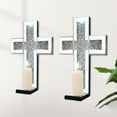 thumbnail image 6 of Crystal Crush Diamond Mirrored Candle Sconces, Silver Wall Candle Holder Set of 2, Wall Decoration for Living Room，Dining Room (Silver Cross), 6 of 11