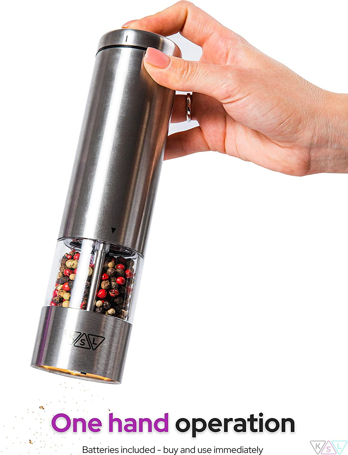 KSL Electric Salt and Pepper Grinder Set - Christmas Gift Idea - Adjustable  Motorized Electrical Powered Auto Shakers Holiday kit - Automatic Power