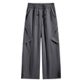 thumbnail image 4 of PIMSSY Men Casual Pants Utility Joggers High Waist Loose Straight Leg Wide Trousers Autumn Male Cozy Solid Color Slacks For Running Daily Walking, 4 of 4