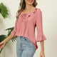thumbnail image 5 of Sudaderas bonitas,Blusa informal de manga 3/4 para mujer, estilo vendaje, mezcla de algodón y lino, cuello redondo, corte holgado, ideal para primavera y verano, sopatenor, 5 of 8