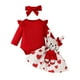 thumbnail image 1 of Odeerbi 0-18 Meses Niñas San Valentín Conjunto Canastilla Verano Body Punto Oso Falda Tirantes Con Cinta Tres Piezas Conjunto Mono, 1 of 9