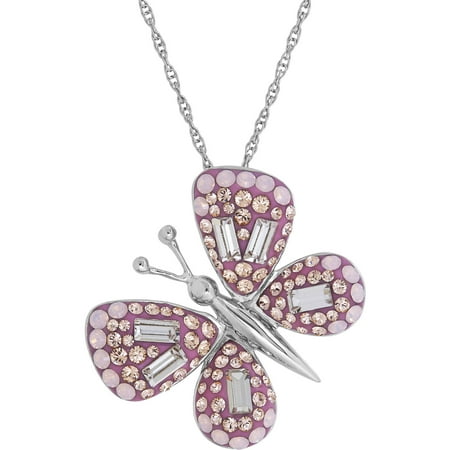 Luminesse Swarovski Element Sterling Silver Rosewater and Light Peach Butterfly Pendant, 18
