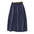 thumbnail image 4 of Womens Linen Midi Skirt Cotton Maxi Skirt Casual Flowy Swing Elastic High Waist A-Line Split Long Boho with Pockets Blue XL, 4 of 4
