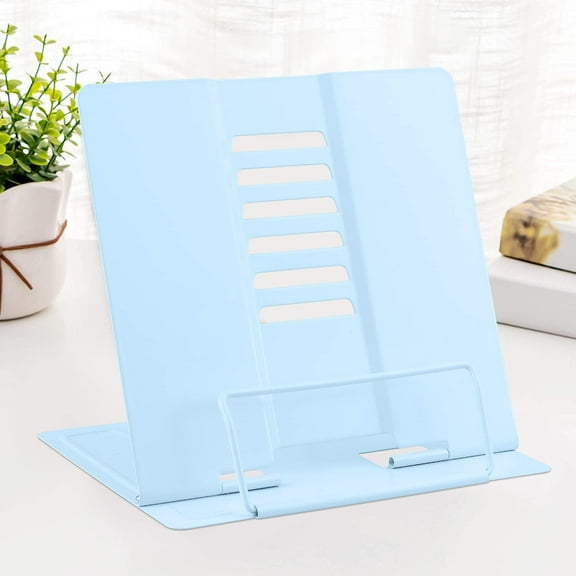 Desk Book Stand Metal Reading Rest Book Holder Adjustable Document Holder Portable Sturdy Bookstands for Textbooks,Music Books,Recipe,Mobile Phone (Macaron Blue)