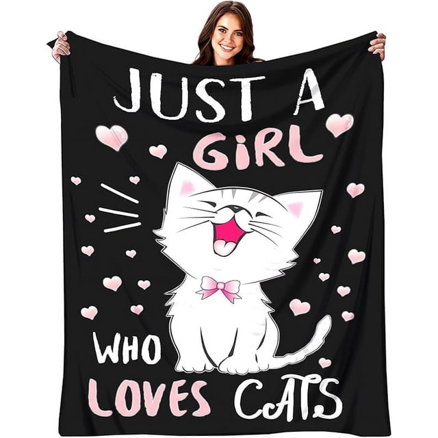 Regalos de manta de gato para mujeres, regalos de gatos para amantes de los gatos, manta de franela suave con diseño de gato kawaii para niños y adultos