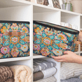 thumbnail image 5 of ADECORIVY Retro Bohemian Mandala Storage Bin with Lid, Decorative Storage Boxes Cube for Shelves, Foldable Storage Baskets Closet Clothes Organizer with Handles, 5 of 8