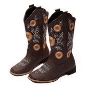 Cowboy Boots for Women Mid Calf Cowgirl Western Boots Sunflower Embroidery Stitched Square Toe Low Heel Brown 5
