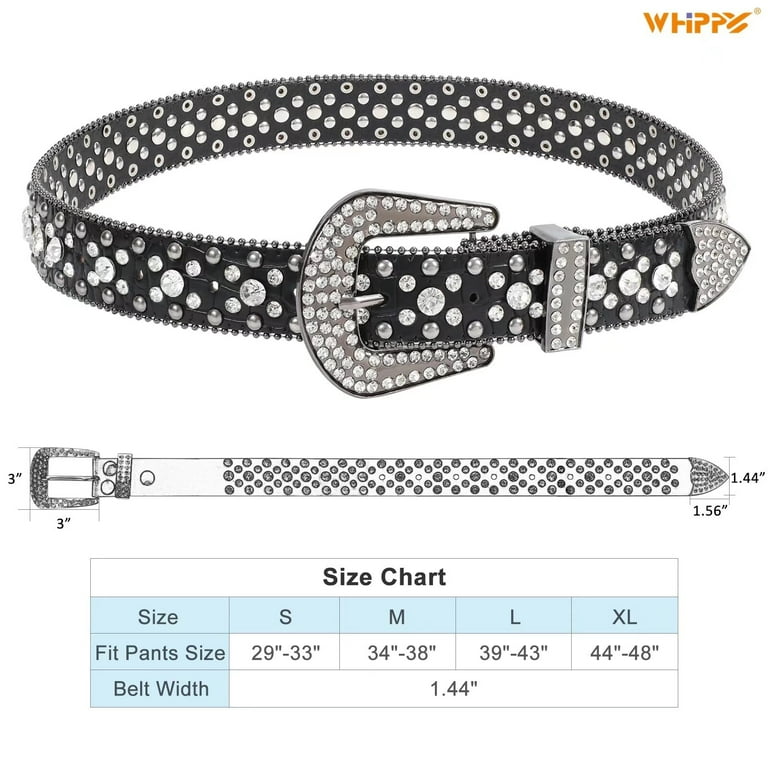 WHIPPY Women Men Rhinestone Studded Leather Belt, Western Cowgirl