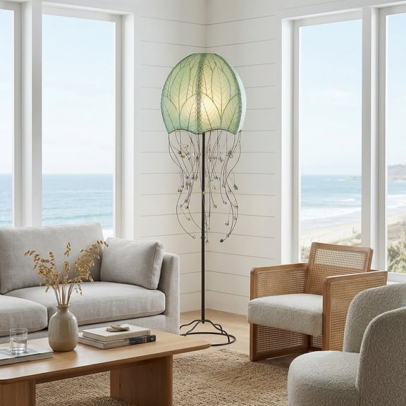 Eangee Home Design Jellyfish Large Floor Lamp, Shade Made Of Cocoa Leaves, 15x15x64 Inches