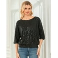 thumbnail image 5 of PrettyGuide Women's Sparkle Sequin Top Cold Shoulder 3/4 Batwing Sleeve Loose Shimmer Glitter Party Dressy Tops, 5 of 7