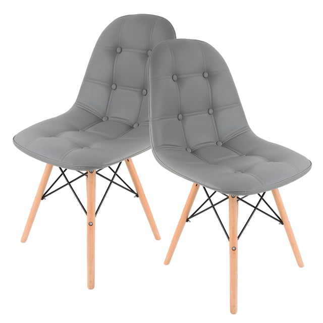 Set De Sillas Estilo Eames Tapizadas En Vinipiel Gris GN-PUEC01