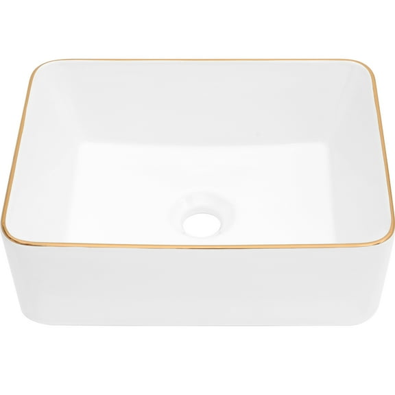 Modern Ceramic Vessel Bathroom Sink 16x12 Inch Rectangular White - Stain , Countertop Installing Design, Resistance, Above Counter