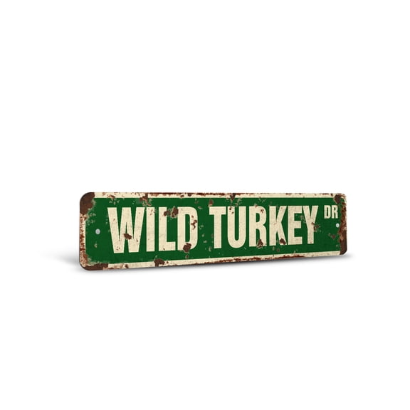 WILD TURKEY Vintage Style Rustic Street Sign – Hunter Hunting Call Bourbon Lover Retro Decorative Wall Sign for Home, Bar, Garage, or Outdoor Use | 6" X 24" Plastic Road Sign