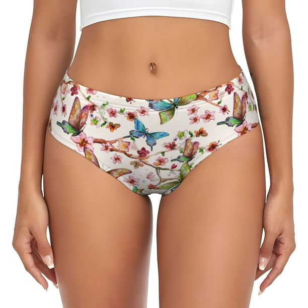 Fotbe Watercolor Floral With Butterflies Calzones Estampados para Mujer – Ropa Interior de Algodón, Cómoda, Suave y Elástica-XX-Large