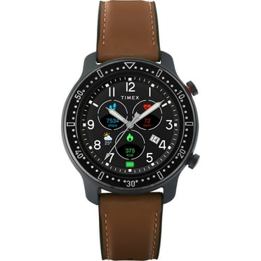 Timex Men's Metropolitan R AMOLED Brown/Gunmetal 42mm Smartwatch, GPS & Heart Rate, Silicone Strap