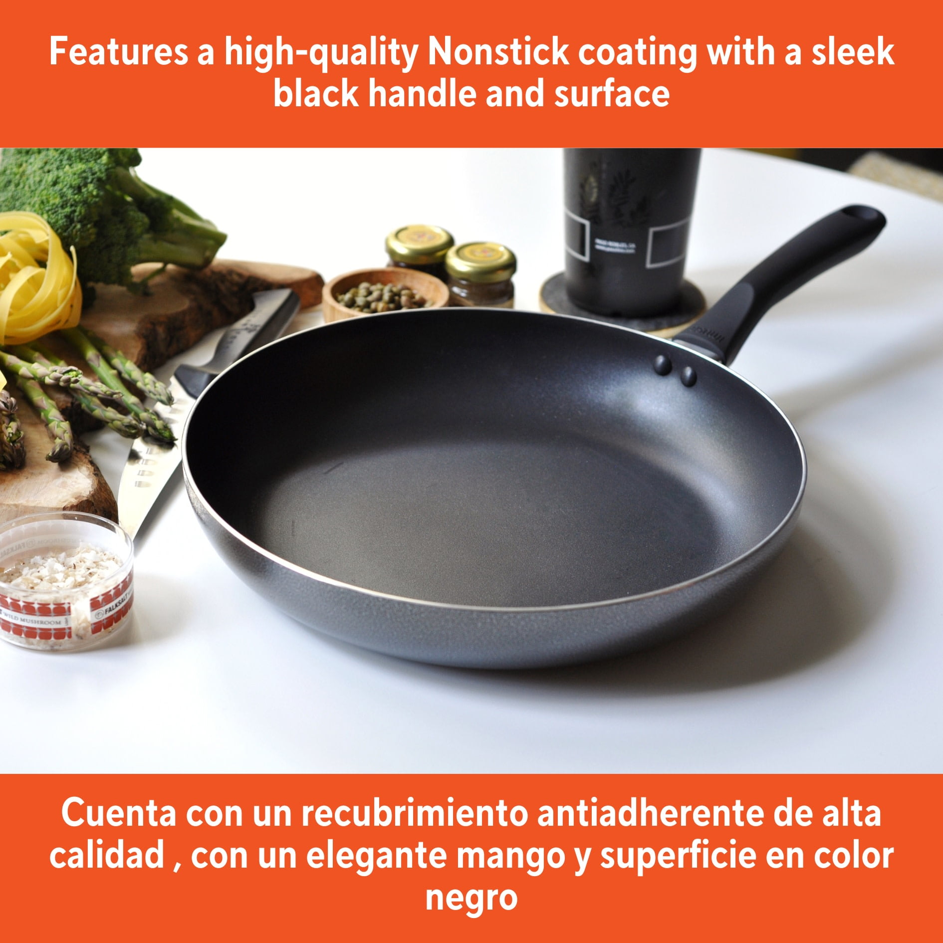(2 pack) IMUSA  12in Charcoal Aluminum Nonstick Fry Pan with Soft Touch Handle, Black