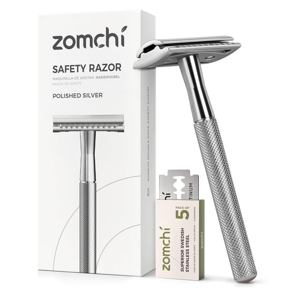 Double Edge Safety Razor for Men & Women, Metal Razor with 5 Double Edge Safety Razor Blades, Single Blade Razor (Silver)