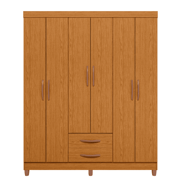 Ropero Clóset Bertolini Ambar Armario de Madera MDP Moderno con 6 Puertas y 2 Cajones color Cinamomo